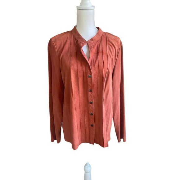 Worth Women’s 100% Leather Button Down Long Sleeve Blouse Orange Rustic 16 - Picture 1 of 13